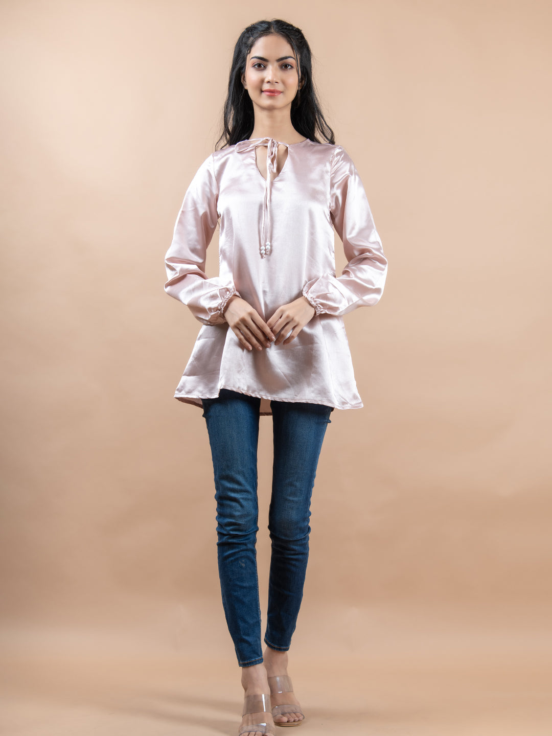 Pink Satin Full Sleeves Top