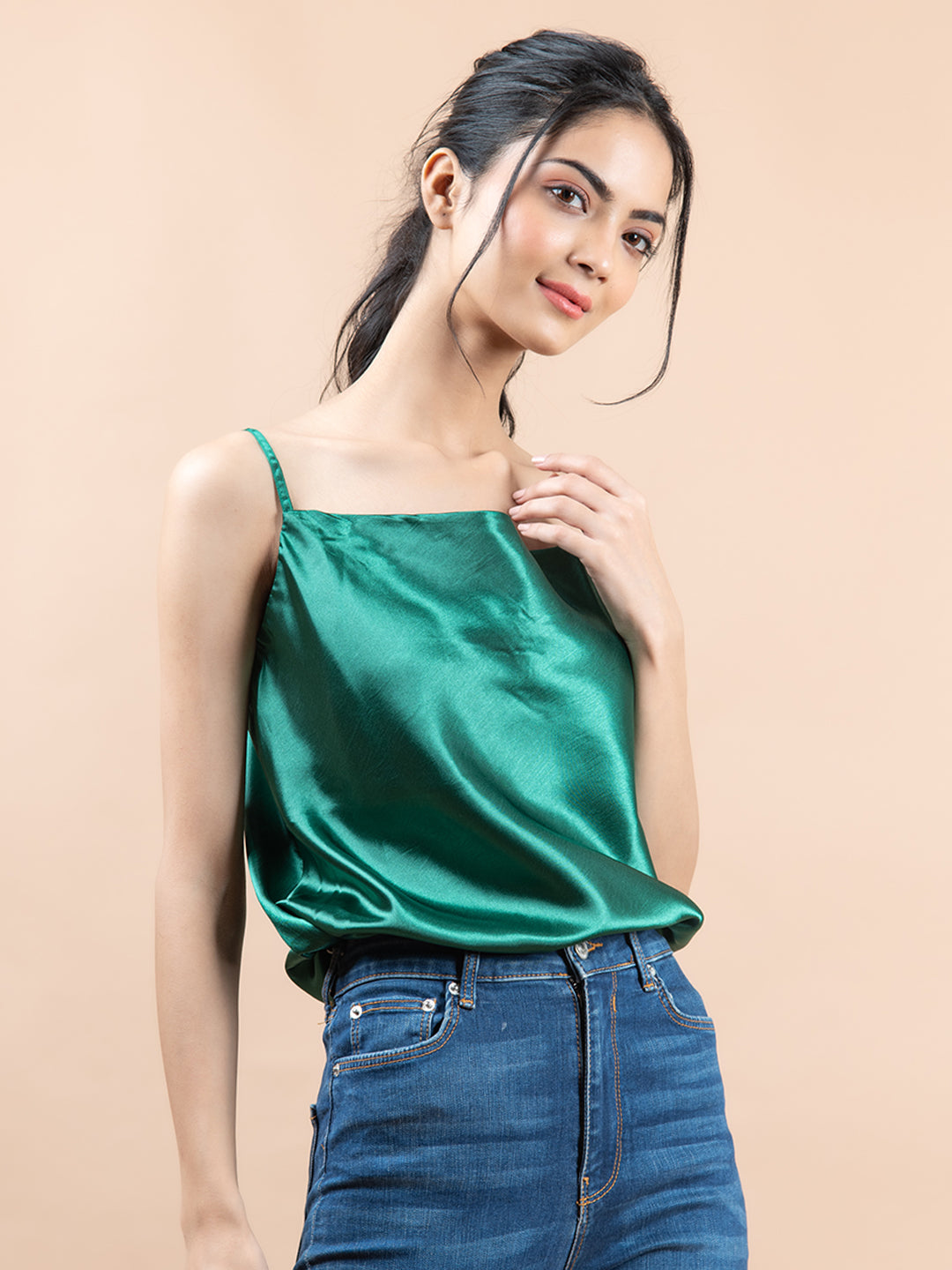 Bottle green cowl neck cami top