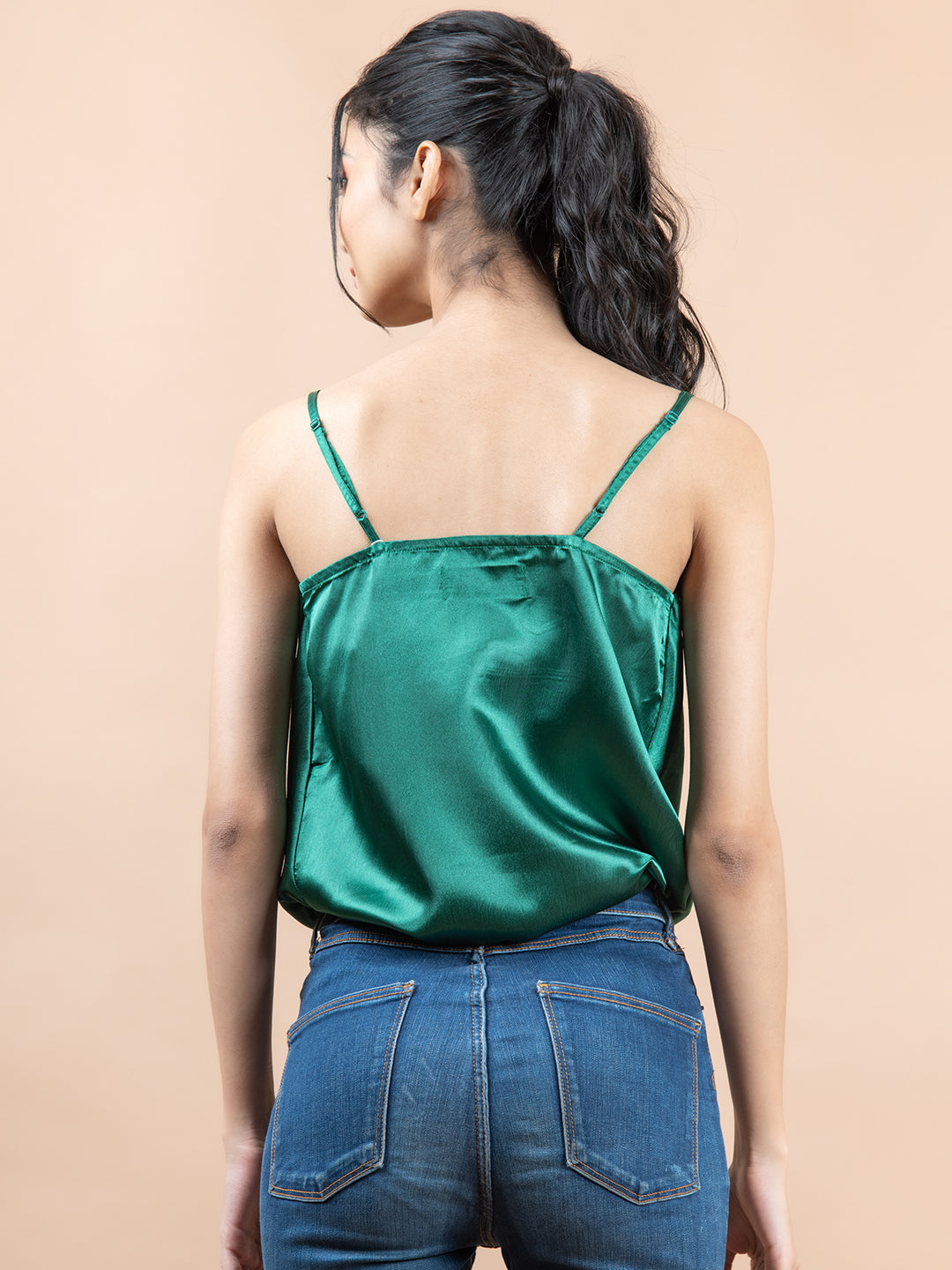 Bottle green cowl neck cami top