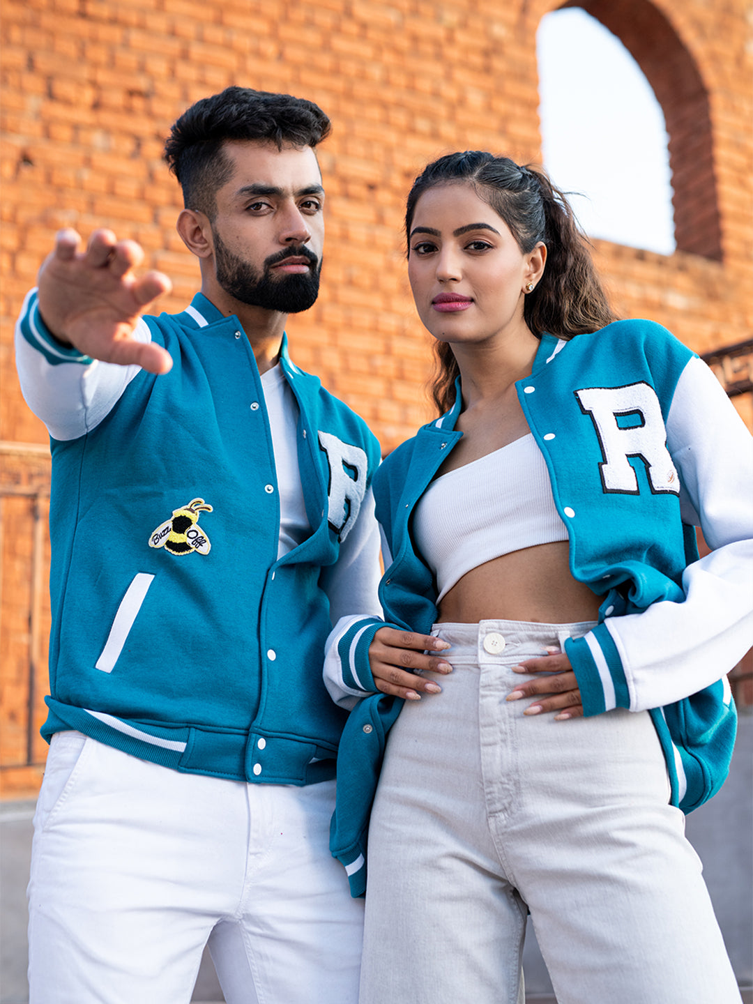 Teal Blue Buzz Off Varsity Jacket