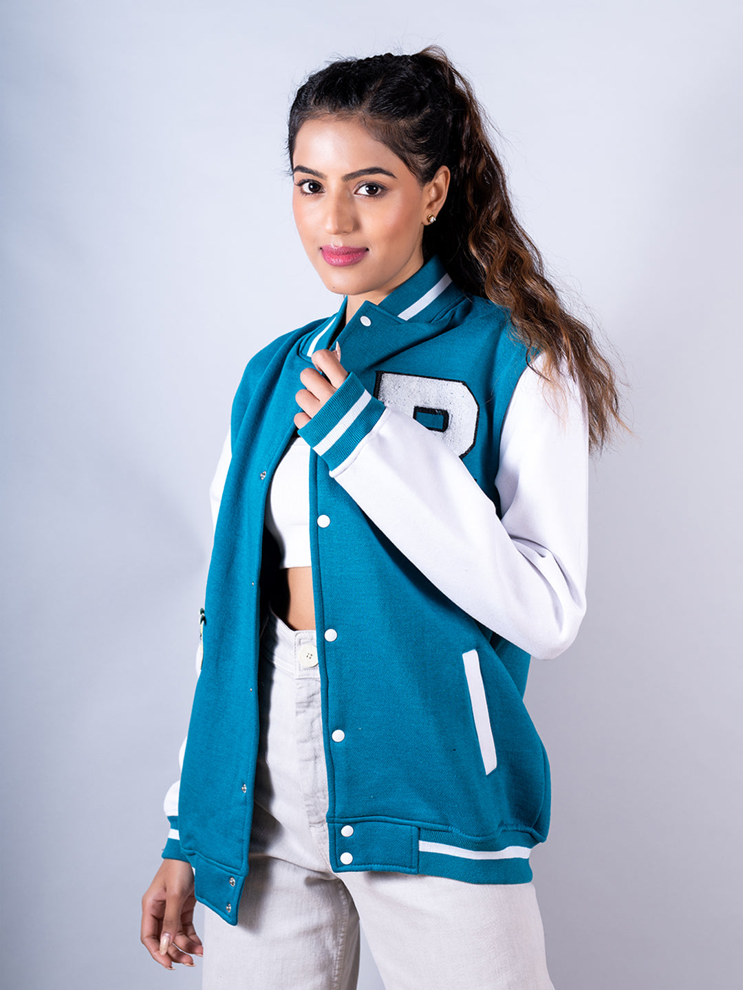 Teal Blue Buzz Off Varsity Jacket