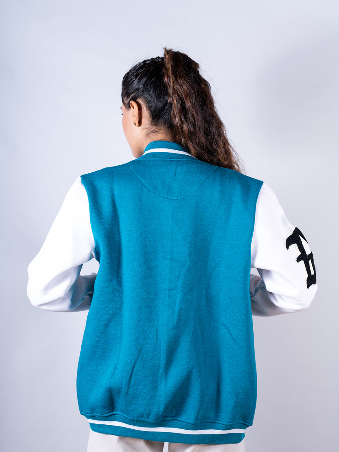 Teal Blue Buzz Off Varsity Jacket