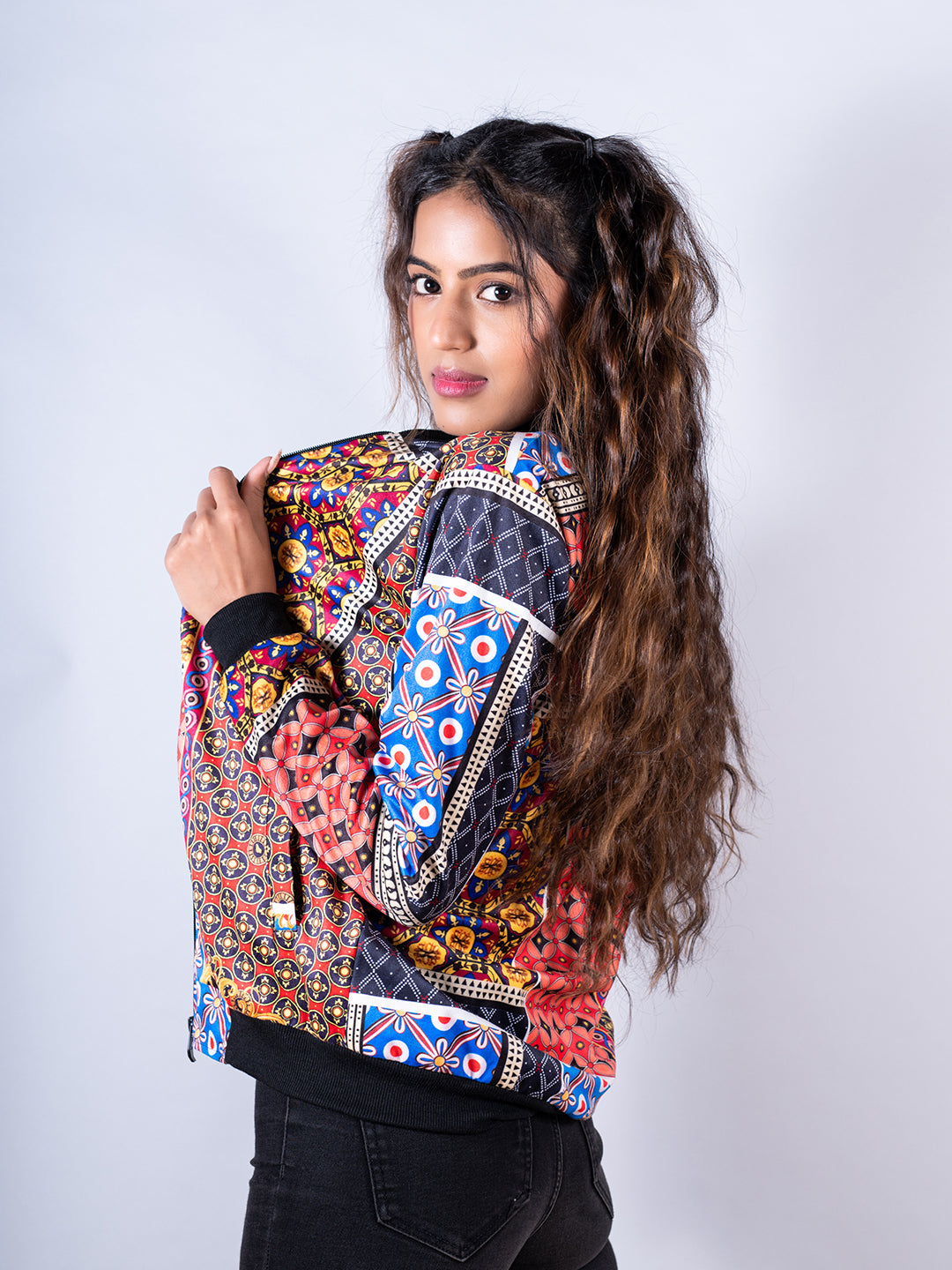 Multicolor Printed Velvet Jacket